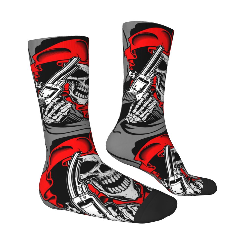 Novelty Mens Funny Jokers Skull Gun Dress Socks Unisex Comfortable Warm 3D Printed Gothic Skeleton Crew Socks