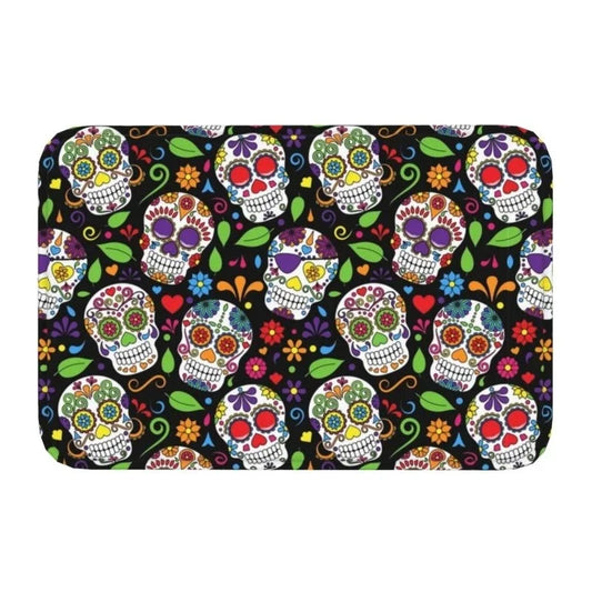 Colorful Sugar Skull Flower Home Entrance Doormat Decoration Mexican Day of The Dead Anti-Slip Kitchen Floor Mat Corridor Rug