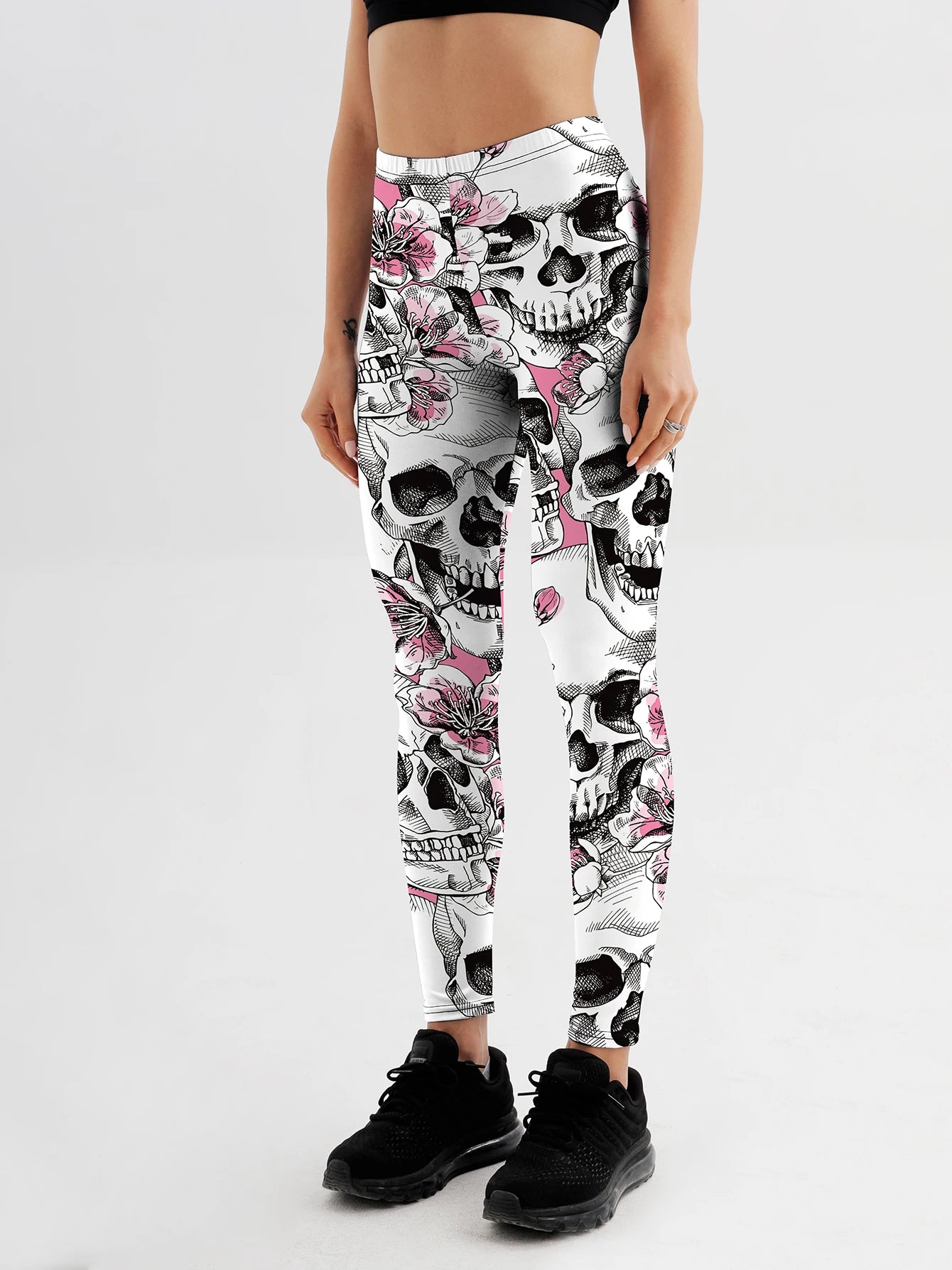 Fashion Women Skull Rose Printed Leggings Push Up Workout Women Printed Leggings