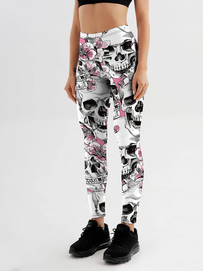 Fashion Women Skull Rose Printed Leggings Push Up Workout Women Printed Leggings