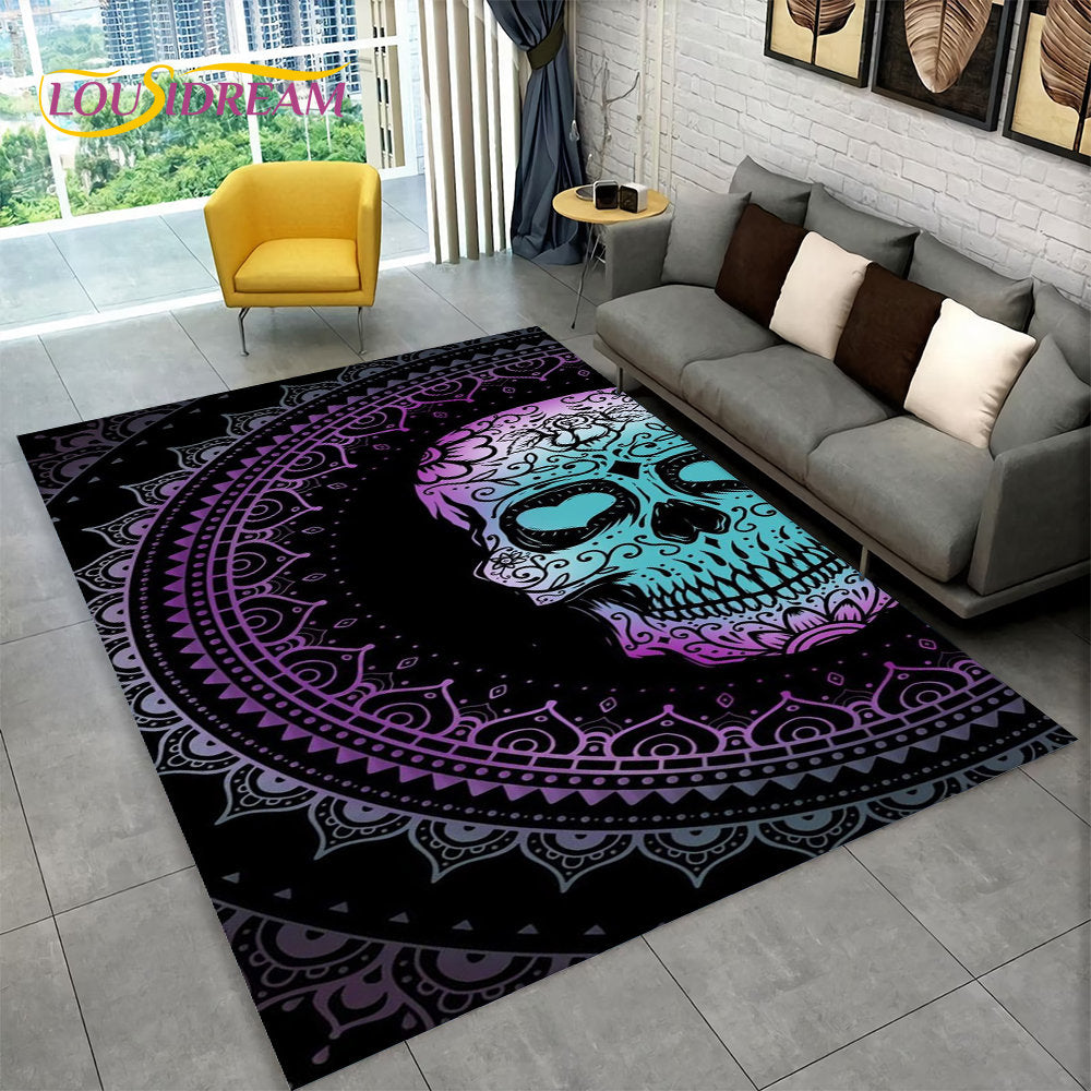 3D Creative Horror Indian Skull Area Rug,Carpet Rug for Home Living Room Bedroom Sofa Doormat Decor,Kitchen Non-slip Floor Mat