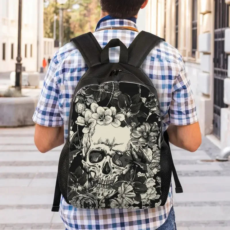 Skulls And Roses Backpack for Women Men School College Students Bookbag Fits 15 Inch Laptop Gothic Moth Bags