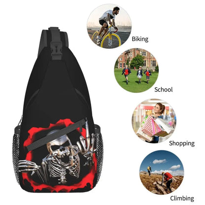 Gothic Skeleton Death Skull Sling Chest Bag Custom Crossbody Shoulder Backpack for Men Cycling Camping Daypack