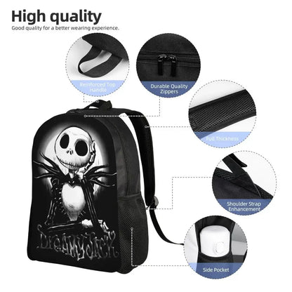 Custom Nightmare Before Christmas Backpacks for Men Women School College Student Bookbag Skellington Halloween Skull Bags