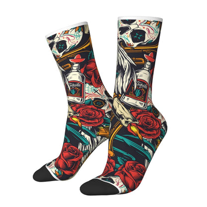 Funny Happy Men's Socks Mexican Skull Vintage Harajuku Skeleton Skull Bone Hip Hop Seamless Crew Crazy Sock Gift Pattern Printed