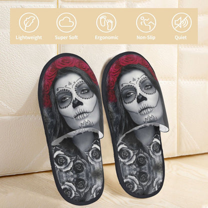 Halloween Catrina Sugar Skull House Slippers Soft Memory Foam Shoes Day Of The Dead Mexican Lady Comfy Warm Anti-Skid Slipper