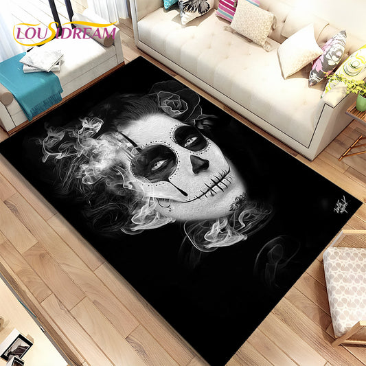 Gothic Horror Female Skull Dead Girl Area Rug,Carpet Rug for Home Living Room Bedroom Sofa Doormat Decor,kids Non-slip Floor Mat