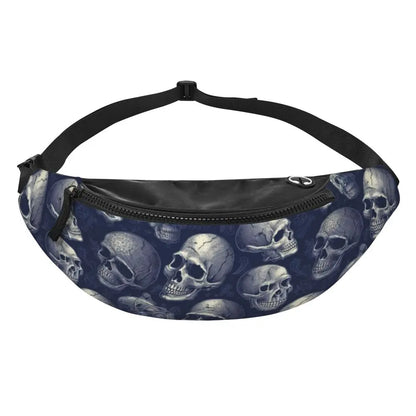 Gothic Skull Flower Fanny Pack Women Men Custom Goth Halloween Crossbody Waist Bag for Cycling Camping Phone Money Pouch