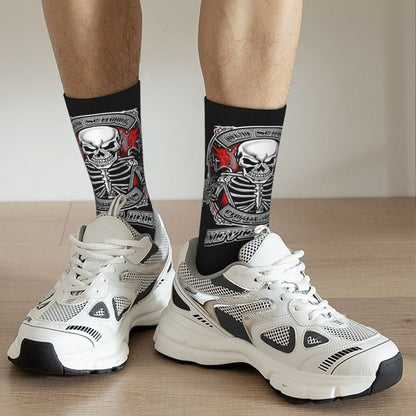 Custom Rockabilly Motorcycle Rider Rock Skull Men's Crew Socks Unisex Kawaii 3D Printed Dress Socks