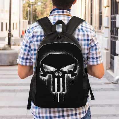 Customized Superhero Backpack Men Women Basic Bookbag for College School Punisher Skull Symbol Bags