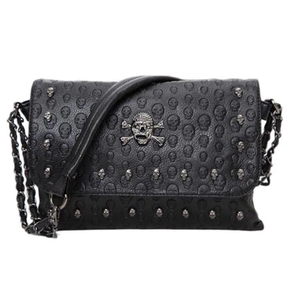 Vintage Rivet Black Crossbody Bag Women PU Leather Messenger Bag Cool Skull Shoulder Bag Designer Flap Handbag Bolso