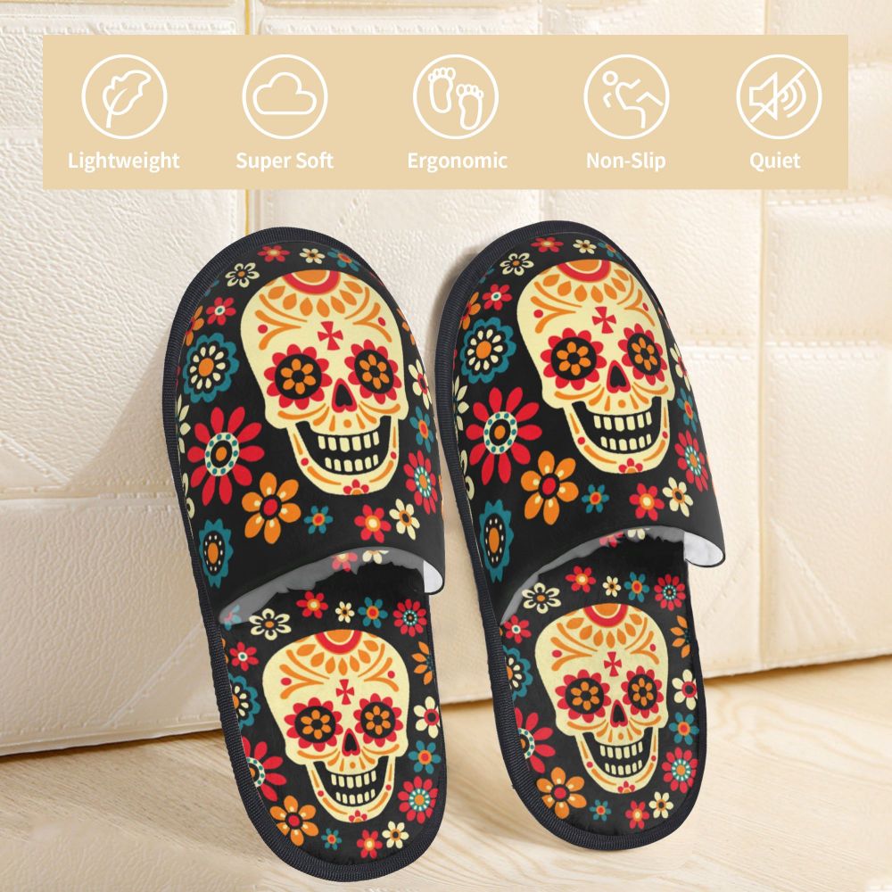 Halloween Catrina Sugar Skull House Slippers Soft Memory Foam Shoes Day Of The Dead Mexican Lady Comfy Warm Anti-Skid Slipper