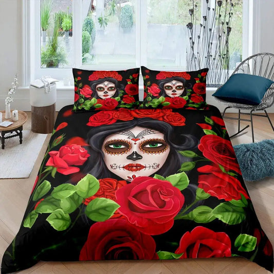 Skull Bedding Set Queen Size For Adults Fashion Bedroom Decor Soft Gothic Duvet Cover Animals Comforter Cover With Pillowcases