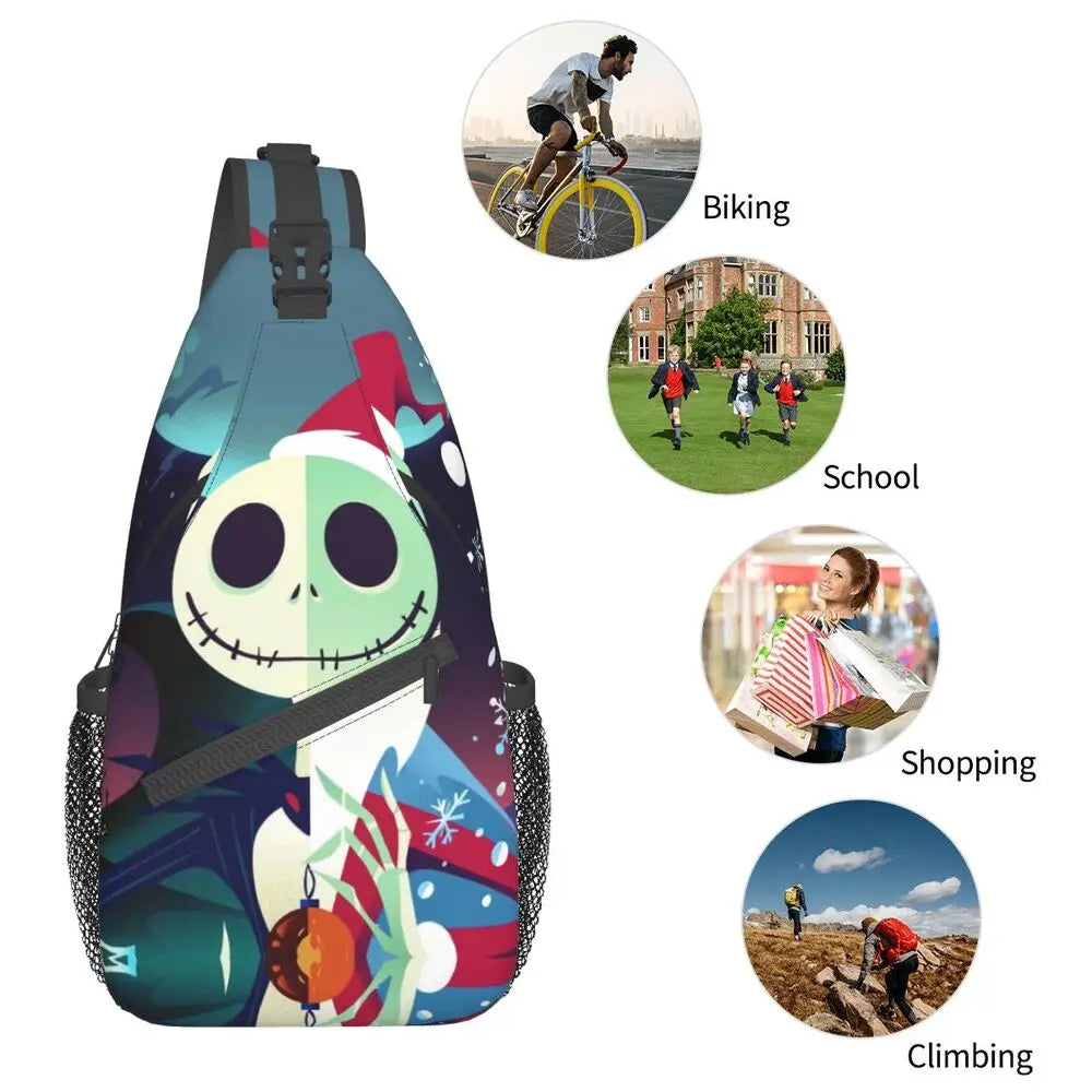 Custom Halloween Skull Jack Sling Crossbody Backpack Men Tim Burton Christmas Horror Movie Shoulder Chest Bag for Hiking