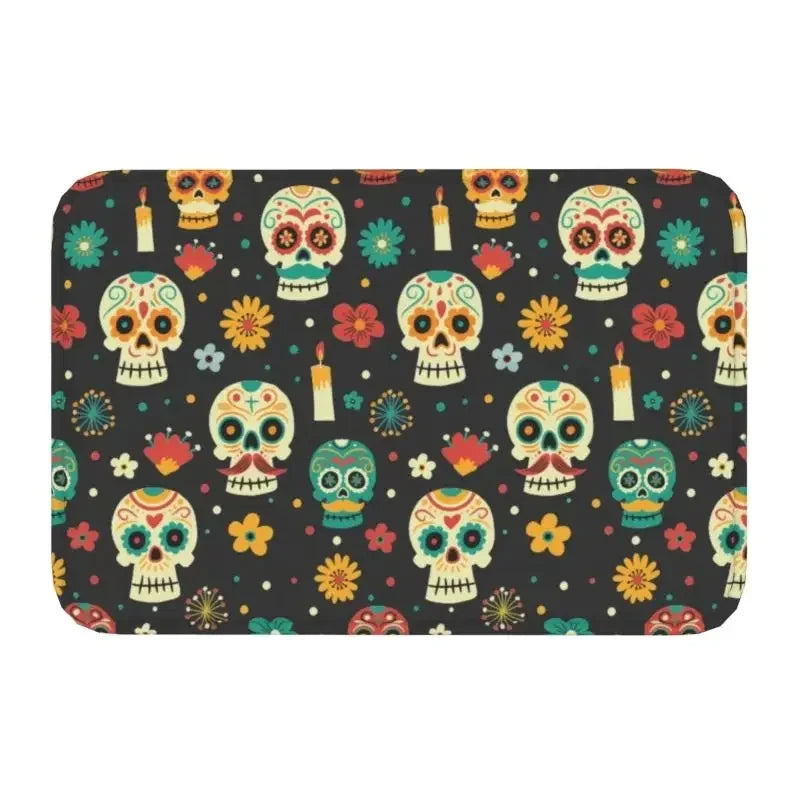 Sugar Skull Carpet Mexican Day of The Dead Skull Flower Area Rug for Room Sofa Hallway Balcony Halloween Decor Soft Floor Mat