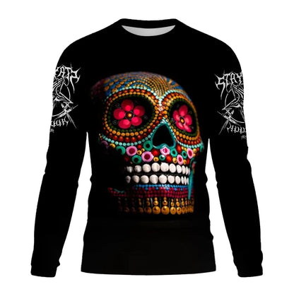 Men's Retro Long sleeved T-shirt Horror Street Skull 3D Print O-neck Short Sleeve Skeleton Street Hip-hop Shirt Large size Tops