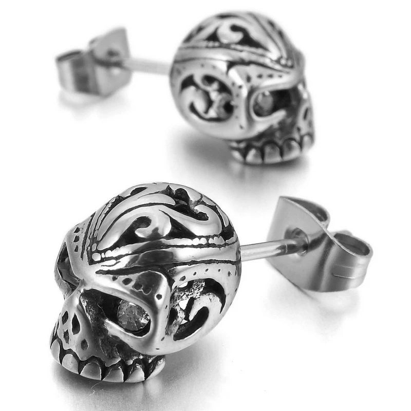 Stainless Steel Earrings Punk Style Black Eye Skull Stud Earrings Motorcycle Party Cool Earrings Hip Hop Jewelry Accessories