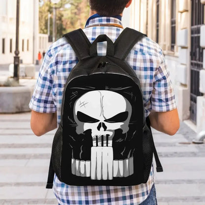 Customized Superhero Backpack Men Women Basic Bookbag for College School Punisher Skull Symbol Bags