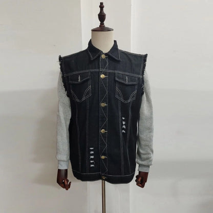 Mens Denim Vests Fall Winter New Skull Print Vest Coat Men Hip Hop Denim Vest Motorcycle Biker Vest Jackets Oversized S-6XL