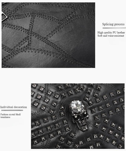 Fashion Rivet Skull Clutch for Men Luxury Brand Design Men's Clutches Envelope Hand Bag Wrist Bag IPad Handbags Purse Handbags