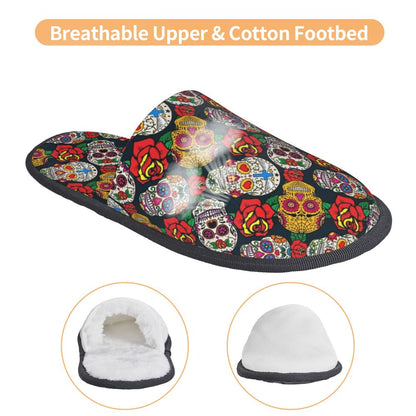 Halloween Catrina Sugar Skull House Slippers Soft Memory Foam Shoes Day Of The Dead Mexican Lady Comfy Warm Anti-Skid Slipper