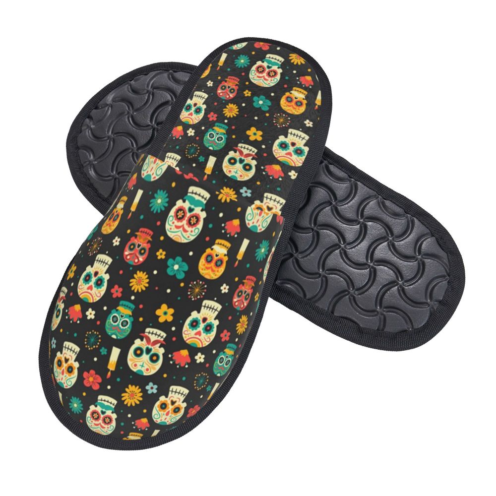 Halloween Catrina Sugar Skull House Slippers Soft Memory Foam Shoes Day Of The Dead Mexican Lady Comfy Warm Anti-Skid Slipper