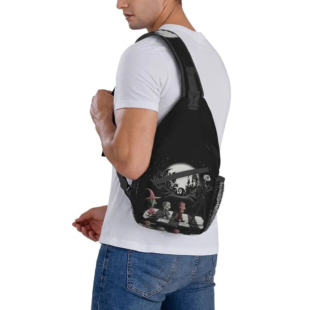 Custom Halloween Skull Jack Sling Crossbody Backpack Men Tim Burton Christmas Horror Movie Shoulder Chest Bag for Hiking