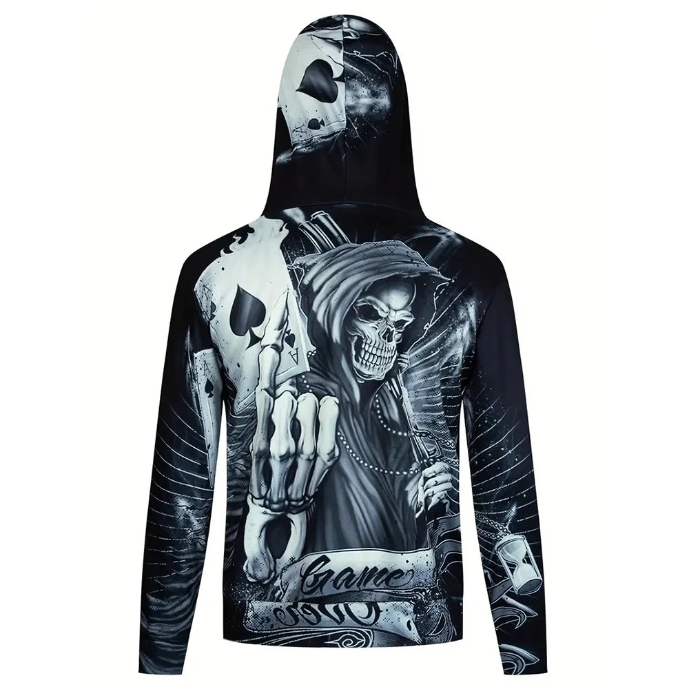 3D Printed Skull Spades A Two-Piece Pullover Sweatpants for Men Fall/winter Casual Street Retro Men's Fashion Sweatshirt