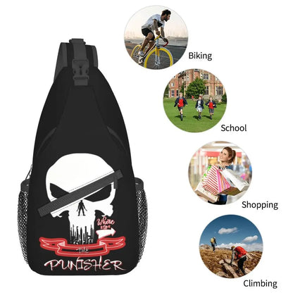 Vintage Skeleton Punishers Skull Crossbody Sling Backpack Men Custom Chest Shoulder Bag for Cycling Camping Daypack