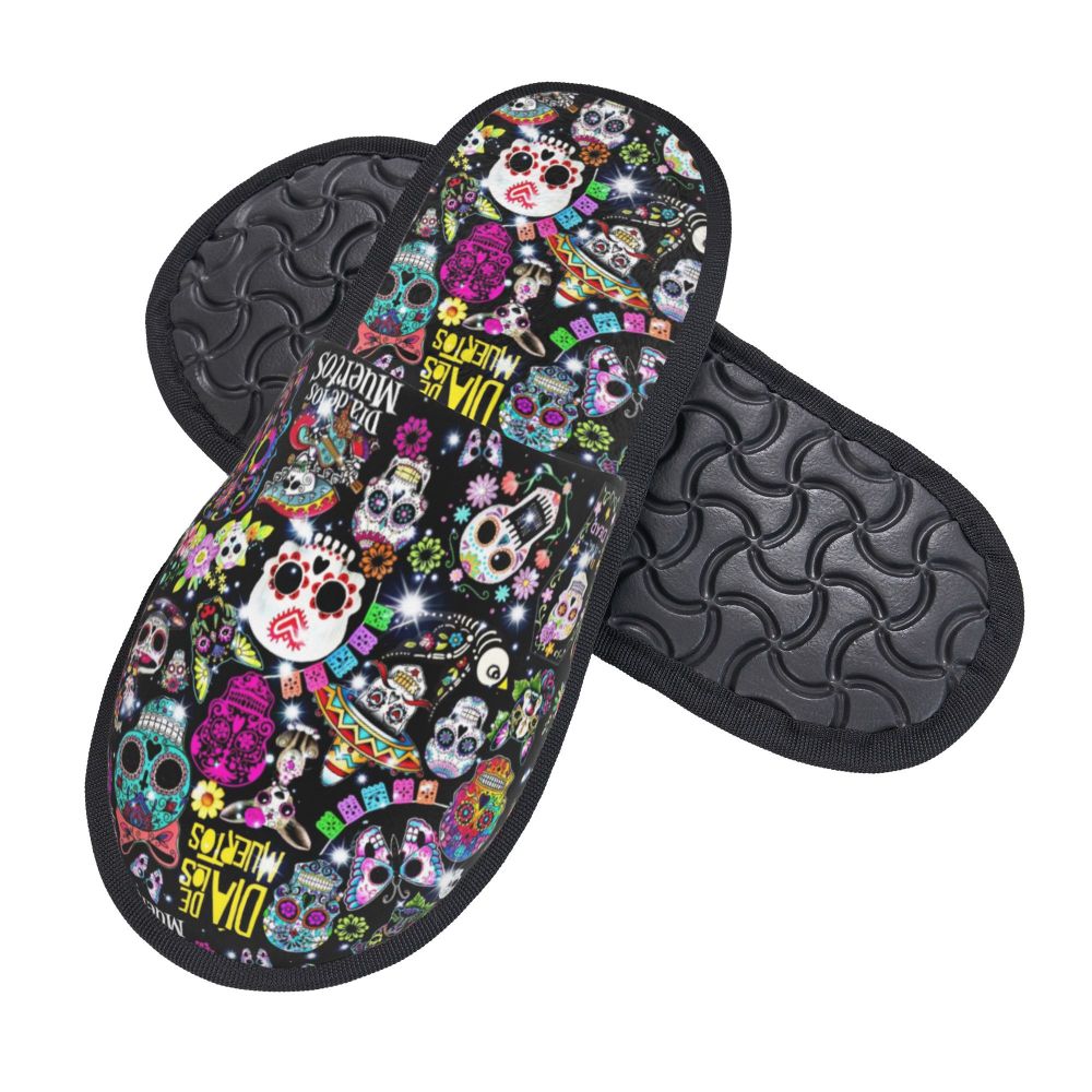 Halloween Catrina Sugar Skull House Slippers Soft Memory Foam Shoes Day Of The Dead Mexican Lady Comfy Warm Anti-Skid Slipper