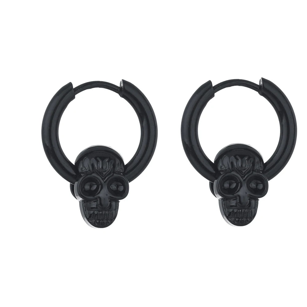 Design Stainless Steel Skull Drop Earrings For Men Fashion Gothic Street Hip Hop Ear Jewelry Pendant Cool Stud Earrings