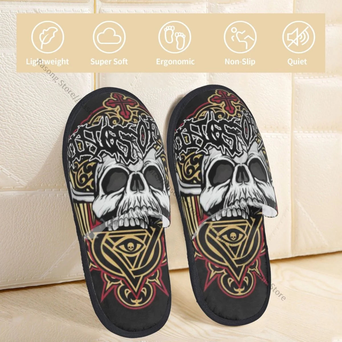 Winter Slipper Woman Man Fluffy Warm Slippers Gothic Skull Grunge House Slippers Shoes