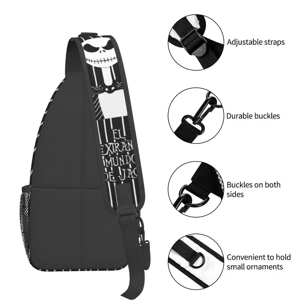 Custom Halloween Skull Jack Sling Crossbody Backpack Men Tim Burton Christmas Horror Movie Shoulder Chest Bag for Hiking