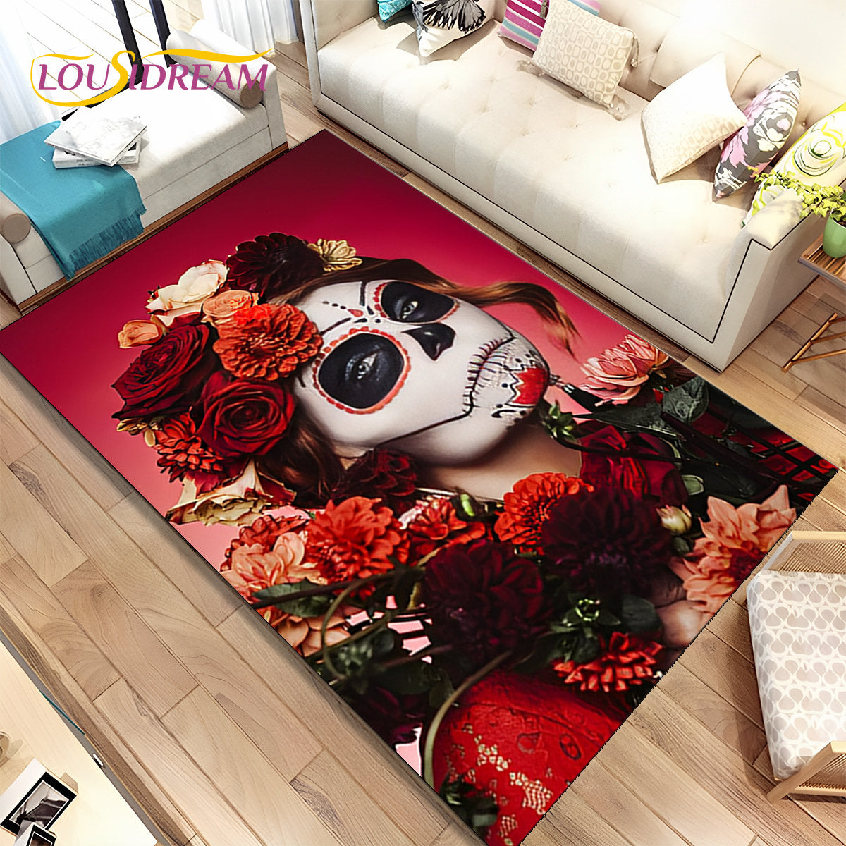 Gothic Horror Female Skull Dead Girl Area Rug,Carpet Rug for Home Living Room Bedroom Sofa Doormat Decor,kids Non-slip Floor Mat