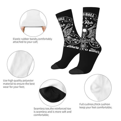 Custom Rockabilly Motorcycle Rider Rock Skull Men's Crew Socks Unisex Kawaii 3D Printed Dress Socks