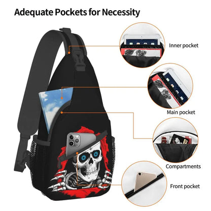 Gothic Skeleton Death Skull Sling Chest Bag Custom Crossbody Shoulder Backpack for Men Cycling Camping Daypack