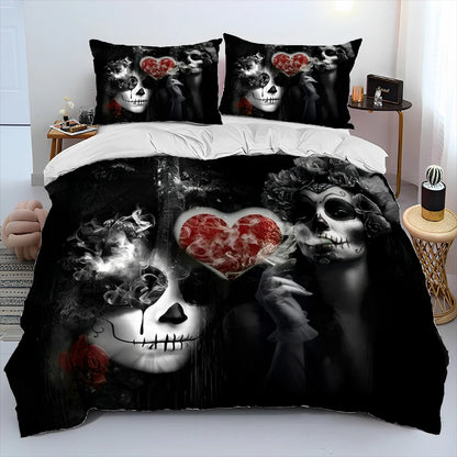 3D Gothic Horror Female Skull Dead Girl Bedding Set,Duvet Cover Bed Set Quilt Cover Pillowcase,King Queen Size Bedding Set Adult