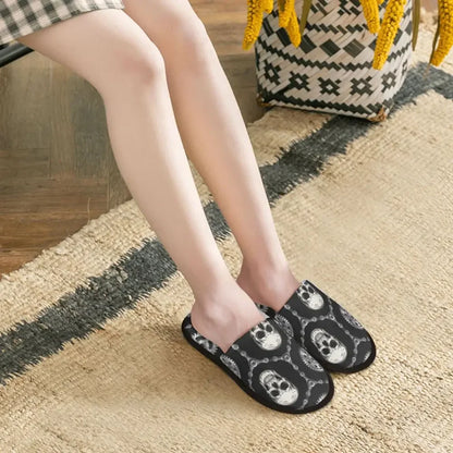 Geometric Hexagonal With Skulls Bike Chains Slipper For Women Men Fluffy Winter Warm Slippers Indoor Slippers