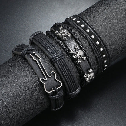 Leather Bracelet For Men New Fashion Accessories Men DIY Leather Bracelet Set Simple Guitar Sound Skull Combination Bracelet