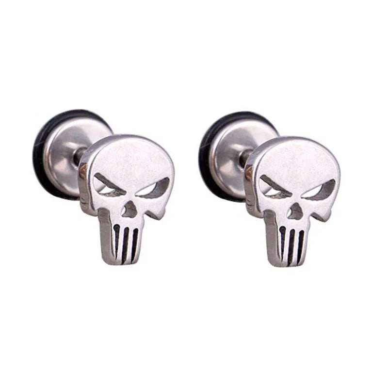 Design Stainless Steel Skull Drop Earrings For Men Fashion Gothic Street Hip Hop Ear Jewelry Pendant Cool Stud Earrings