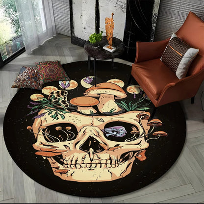 3D Smoke Maple Weed Plants Green Death Skull Round Carpet Rug for Living Room Bedroom Kids Decor,Pet Area Rug Non-slip Floor Mat