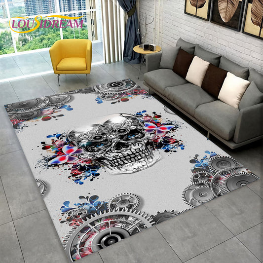 3D Creative Horror Indian Skull Area Rug,Carpet Rug for Home Living Room Bedroom Sofa Doormat Decor,Kitchen Non-slip Floor Mat