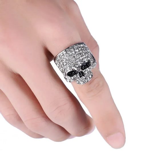 Classic Fashion Rock Punk Skull Rings For Women Vintage Silver Color Crystal Rhinestone Jewelry Gothic Biker Ring Party Gift