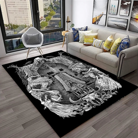 3D Gothic Horror Skull Ghost Cartoon Carpet Rug for Home Living Room Bedroom Sofa Doormat Decor,kids Area Rug Non-slip Floor Mat