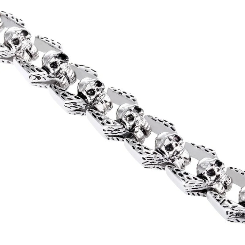 Fashion Punk Skull Head Titanium Steel Men's Bracelet Vintage Rock Motorcycle Bracelet Jewelry