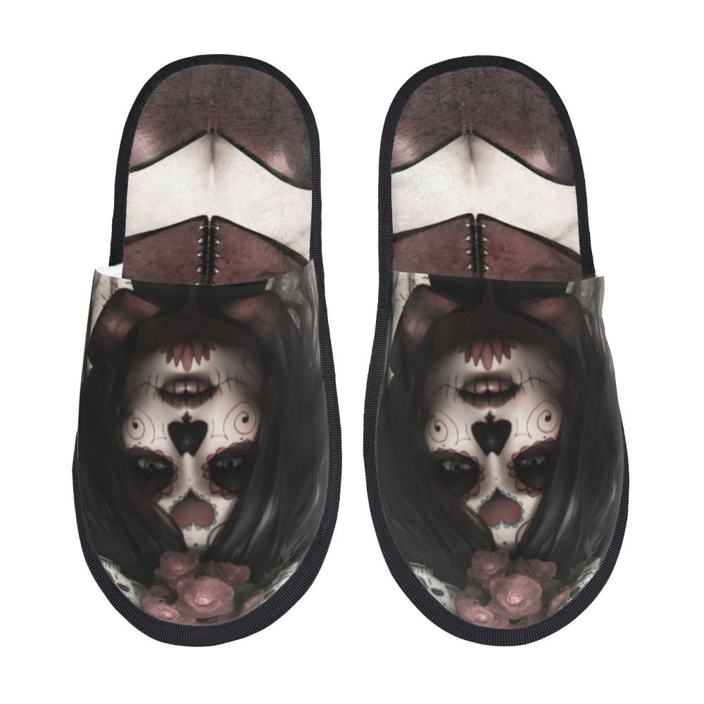 Halloween Catrina Sugar Skull House Slippers Soft Memory Foam Shoes Day Of The Dead Mexican Lady Comfy Warm Anti-Skid Slipper