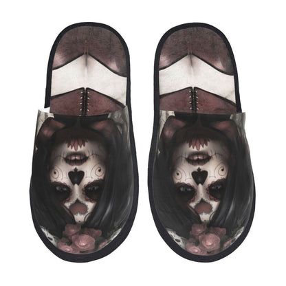 Halloween Catrina Sugar Skull House Slippers Soft Memory Foam Shoes Day Of The Dead Mexican Lady Comfy Warm Anti-Skid Slipper