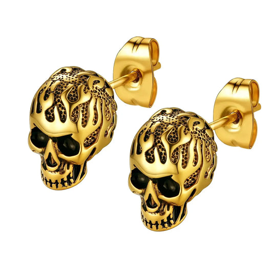 U7 Skull Stud Earrings Vintage Halloween Gothic Jewelry Stainless Steel Grunge Punk Cool Goth Studs  for Women Gifts