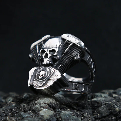 Fashion Vintage Steampunk Motorcycle Engine Skull Rings For Men 316L Stainless Steel Biker Hip Hop Jewelry Gifts Dropshipping