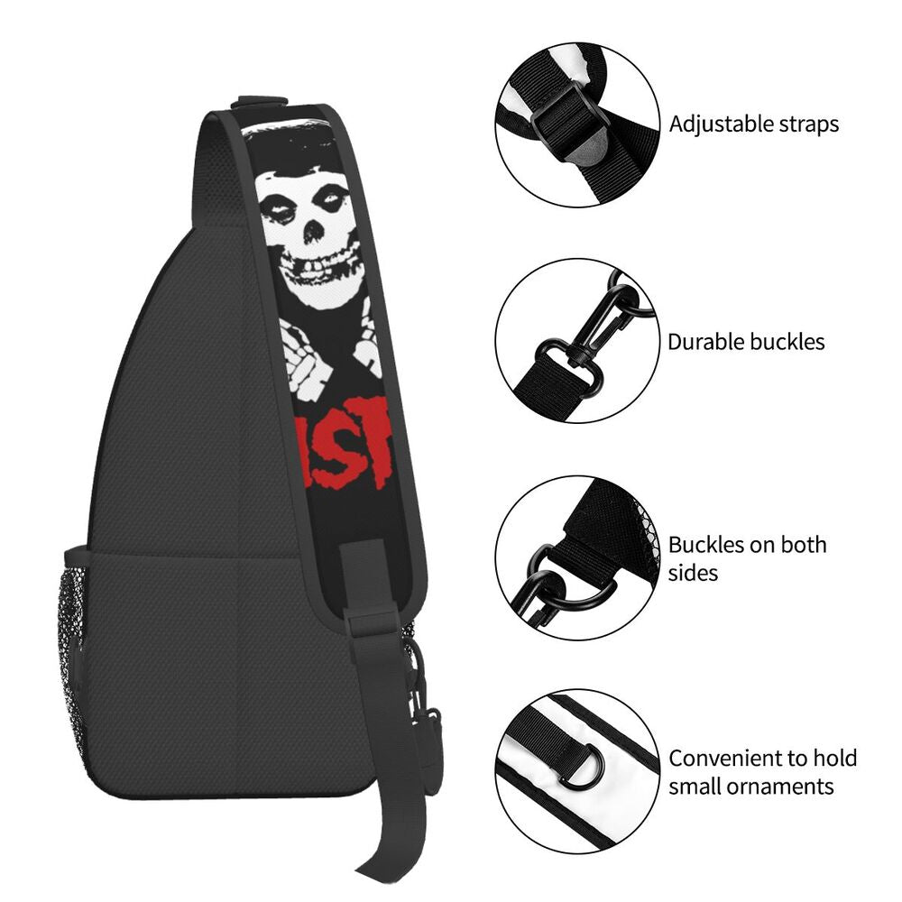 Misfits Skull Sling Crossbody Chest Bag Men Fashion Horror Punk Rock Music Shoulder Backpack for Travel Cycling